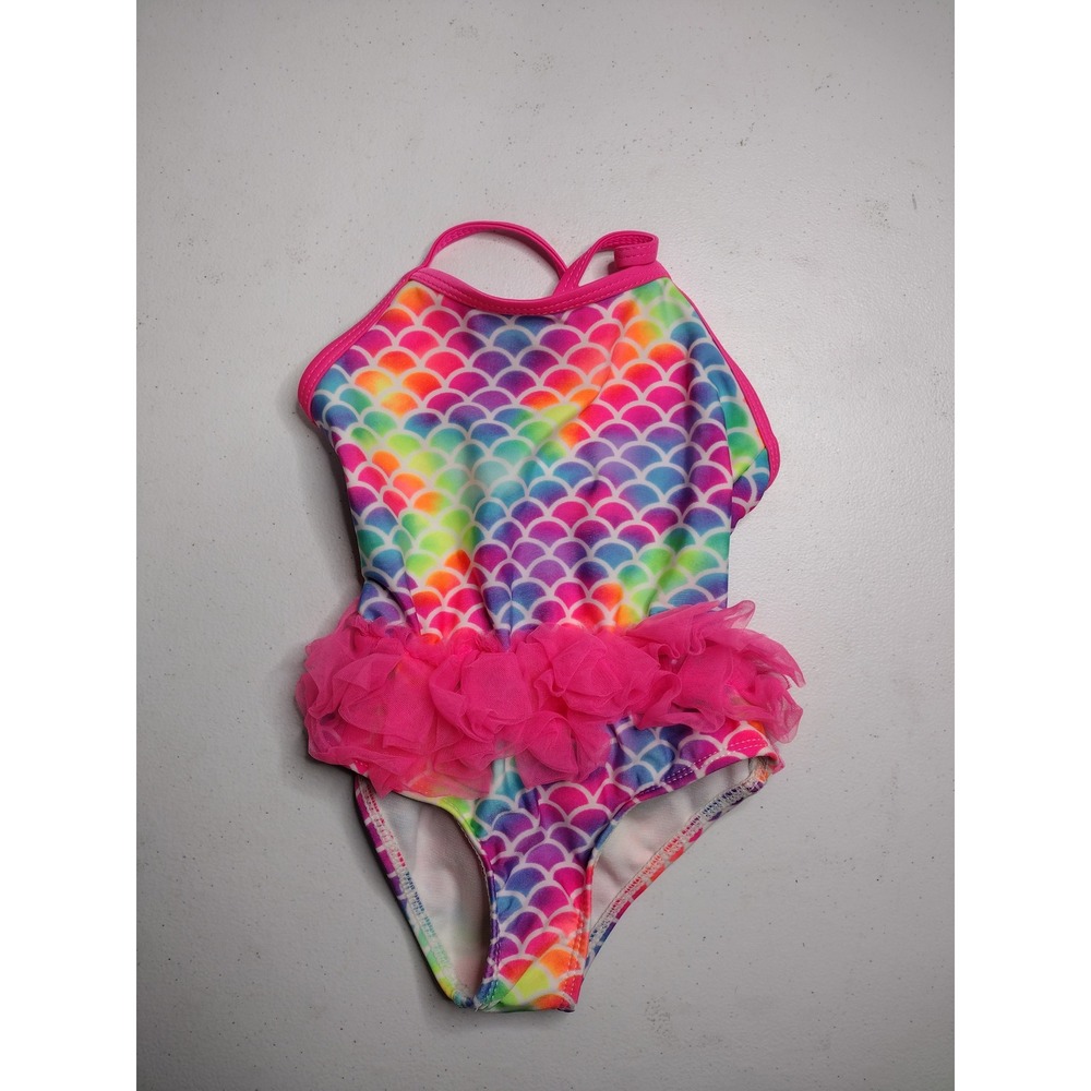 Wonder Nation Toddler Girls Rainbow Mermaid Scale One Piece Tutu Swimsuit 2T